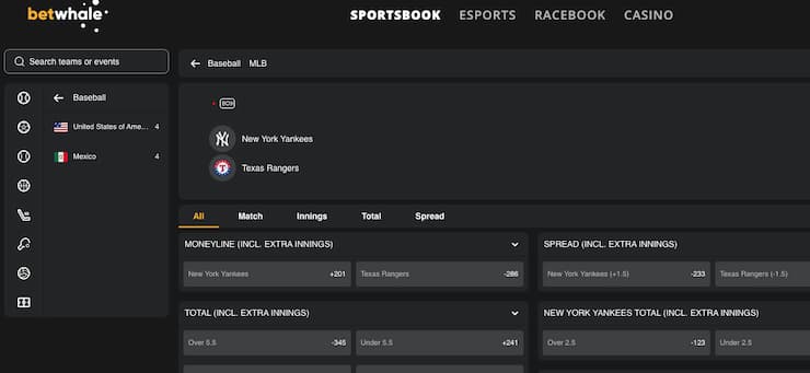 In-play betting at BetWhale, one of the most popular betting sites in Texas.